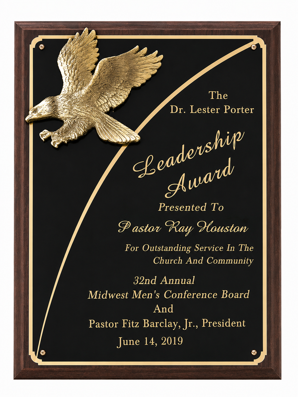 The Dr. Lester Porter Leadership Award plaque presented to Ray Houston