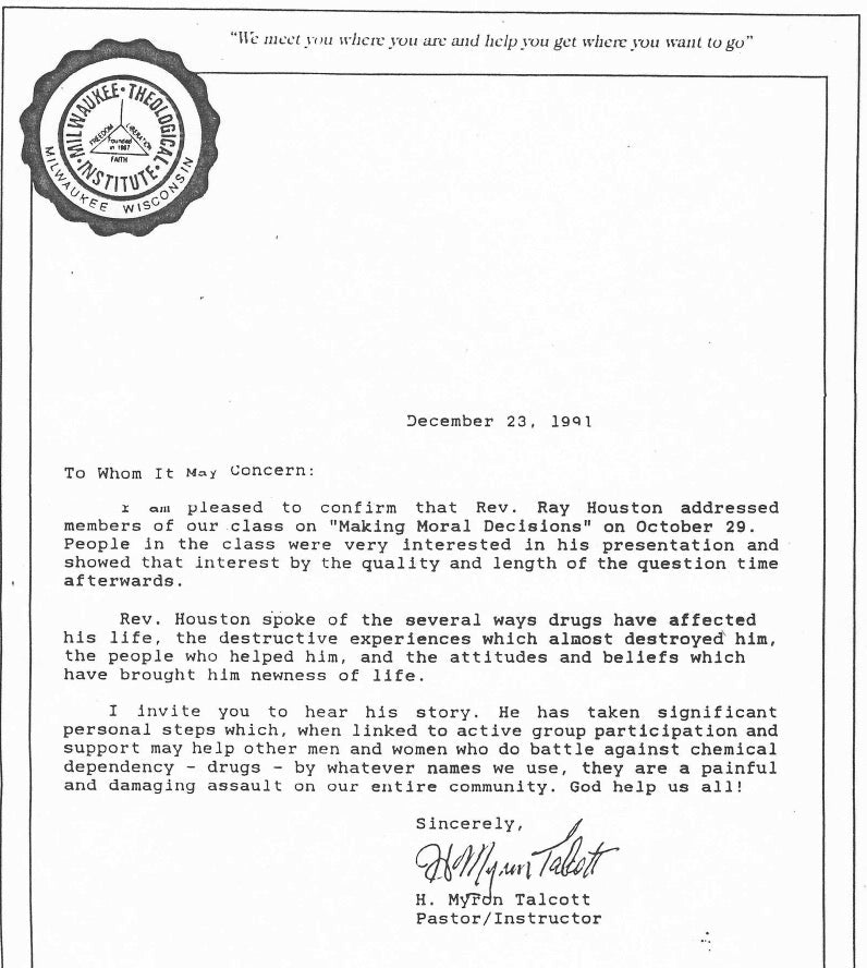 Milwaukee Theological Institution Testimonial - Ray Houston Mr Determined